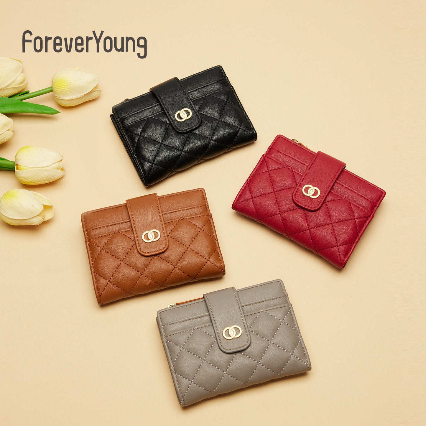 forever young women's wallet ins high-end short wallet simple fashion coin purse pu card bag 