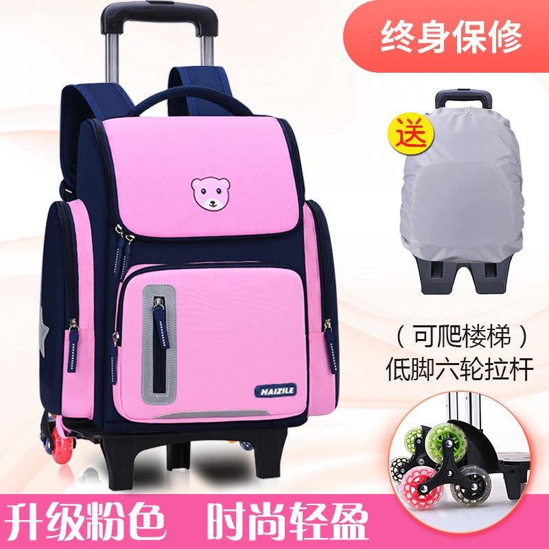 Primary school students trolley space school bag 1-3-6 years boys and girls unicorn detachable six-wheeled climbing bag with wheels 