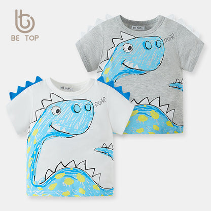 Cartoon dinosaur summer clothes for children, boys, babies, Korean style tops, short-sleeved T-shirts, pure cotton children's clothing, wholesale, one piece delivery 