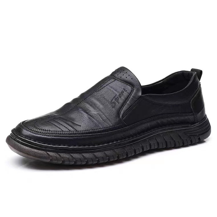 2022 spring and autumn new middle-aged business casual leather shoes daily versatile men's breathable leather slip-on dad shoes 