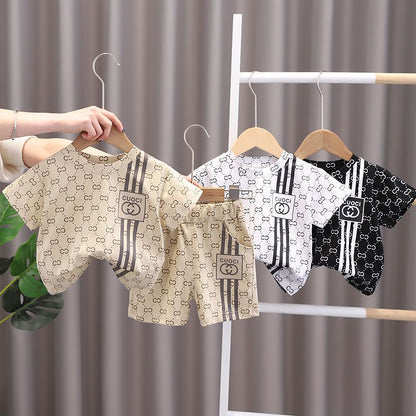 2023 new boys summer suit, handsome children, fashionable clothes, baby summer short-sleeved two-piece set, trendy 