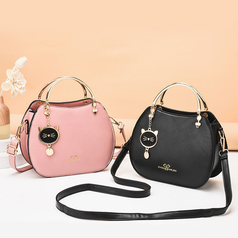 Korean style fashionable girly style shell small bag, western style cat crossbody bag, women's shoulder bag, solid color small bag, handbag 