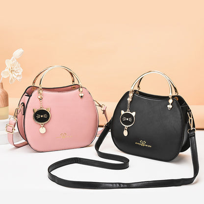 Korean style fashionable girly style shell small bag, western style cat crossbody bag, women's shoulder bag, solid color small bag, handbag 