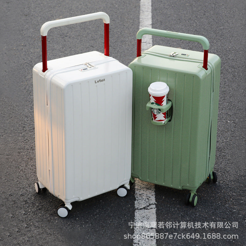 2023 new mid-mounted wide trolley suitcase women's large capacity password suitcase universal wheel internet celebrity trolley suitcase