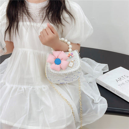 Cross-border new children's bag, stylish chain shoulder bag, fashionable pearl handbag, cute princess small backpack wholesale 