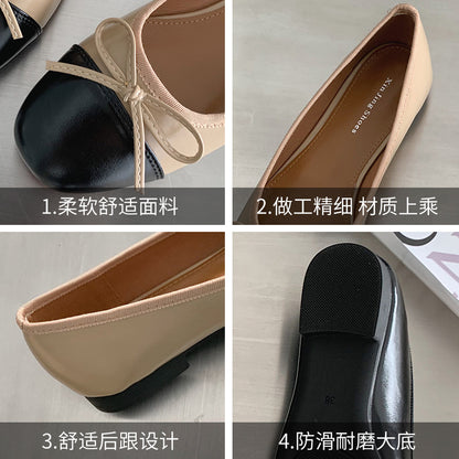 2023-3 French style round toe Mary Jane women's shoes small fragrance style low top temperament single shoes bowknot peas scoop shoes women 