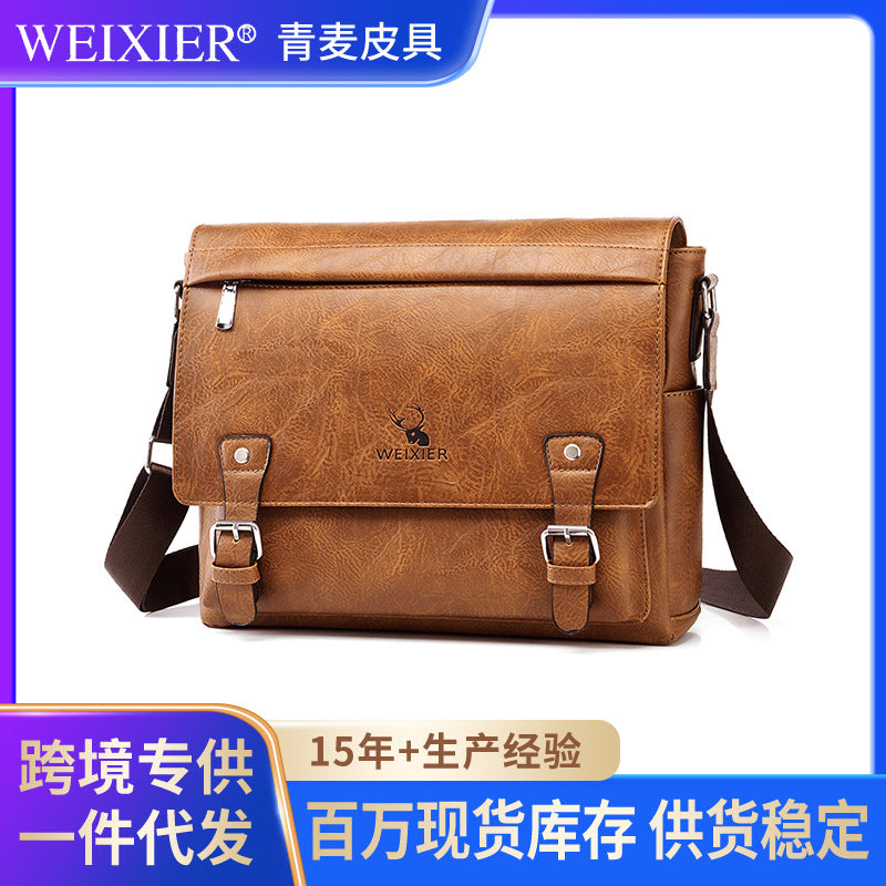 Men's Commuter Diagonal Shoulder Bag Computer Satchel Bag Men's Single Shoulder Messenger Bag Retro Casual Shoulder Bag Cross-border Men's Bag 