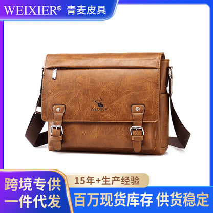 Men's Commuter Diagonal Shoulder Bag Computer Satchel Bag Men's Single Shoulder Messenger Bag Retro Casual Shoulder Bag Cross-border Men's Bag 