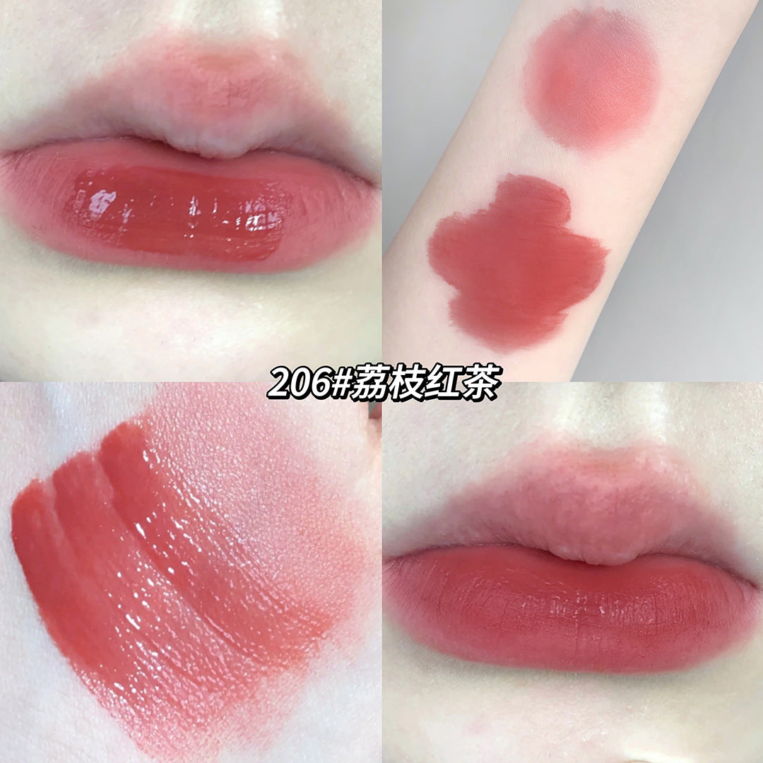 Gege bear clear water mist lip glaze အရောင်ကြာရှည်ခံ နူးညံ့သော matte နှုတ်ခမ်းနီ ရေစိုတောက်ပသော နှုတ်ခမ်းသားကို လိမ်းပေးသော နှုတ်ခမ်းနီ 