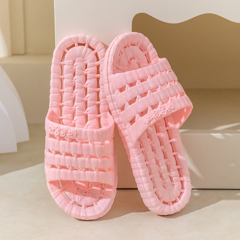 Factory direct selling home slippers four seasons bath leaking drag men and women soft bottom hollow anti-slip couple bathroom sandals and slippers