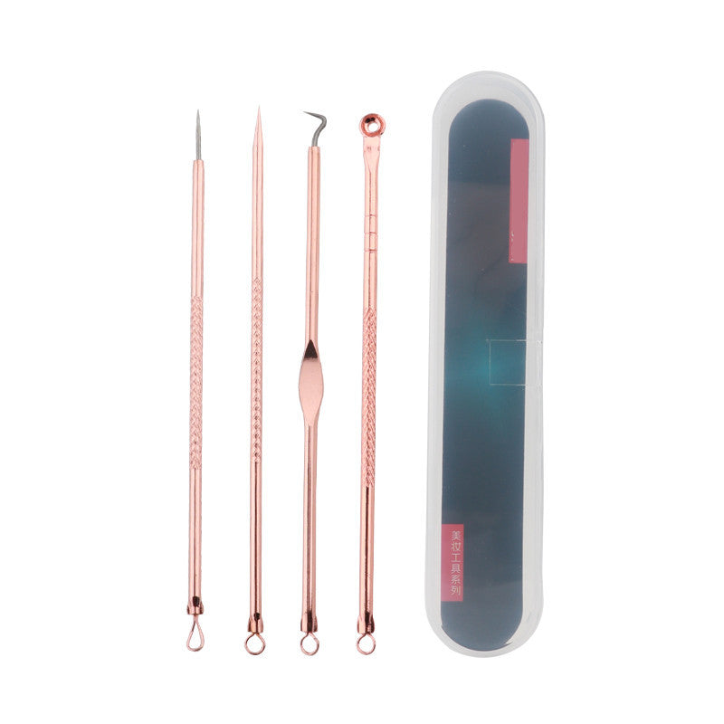 Manufacturer stainless steel acne needle four-piece set, blackhead and acne needle, acne needle, rose gold acne needle, beauty tool 