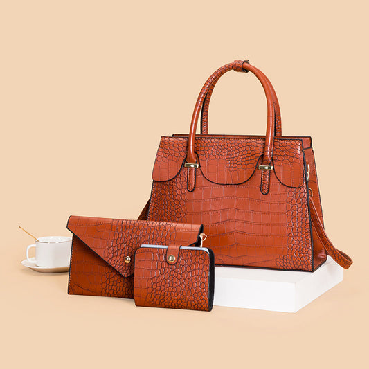 2023 new European and American retro crocodile pattern portable fashion diagonal bag large capacity three-piece bag wholesale 