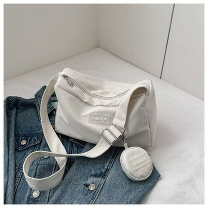 2023 new Messenger bag student class bag female ins style Japanese large capacity solid color canvas bag shoulder bag 