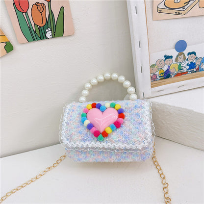 New Children's Small Square Bag Cartoon Cute Fragrant Style Shoulder Bag Fashion Love Jewelry Chain Crossbody Bag လက်ကား 