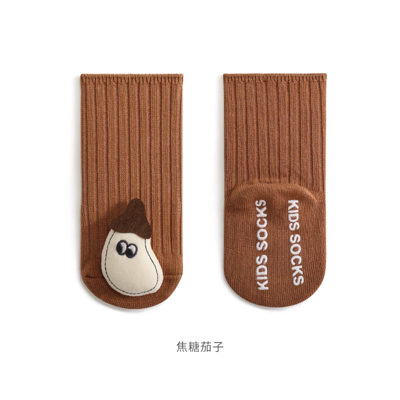 23 autumn new baby socks cartoon doll baby socks double needle non-slip floor socks newborn medium tube cotton socks 