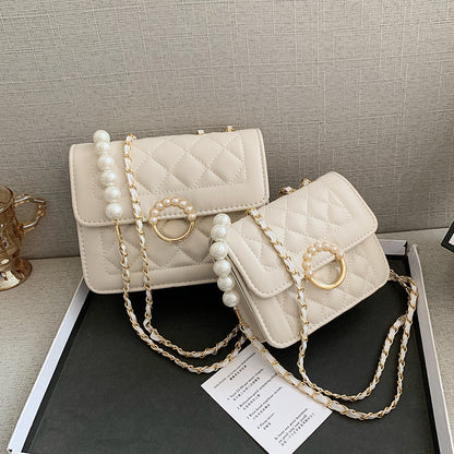 Chain rhombus bag women 2023 new fashion Korean version single shoulder Messenger small square bag foreign style pearl women's bag Bags 