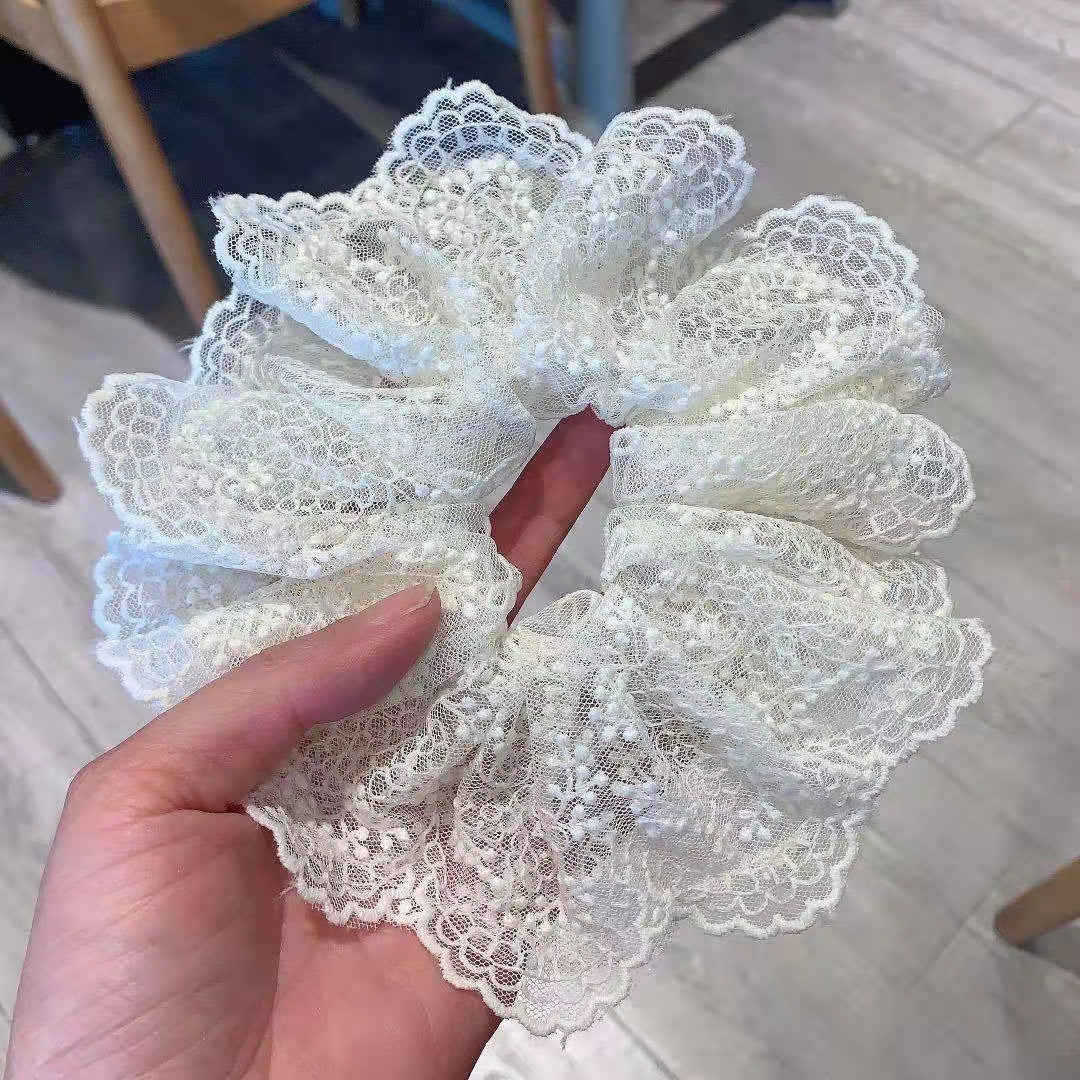 2022 French high-end thorn hair tie wholesale embroidered hollow lace pig intestine hair tie temperament flower hair accessories 