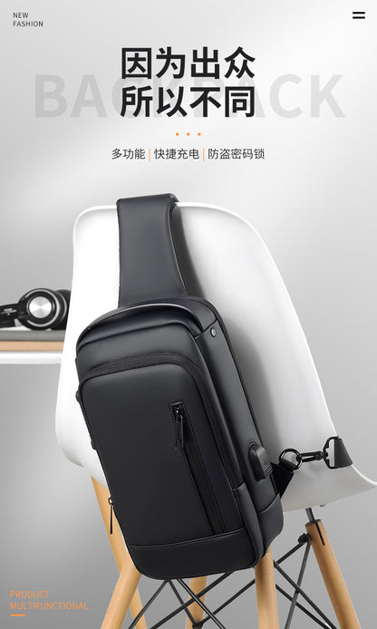 Fashion Trend Messenger Bag Men's Multifunctional Anti-theft Motorcycle Chest Bag USB Charging Anti-splash Water Shoulder Bag Cross-border 