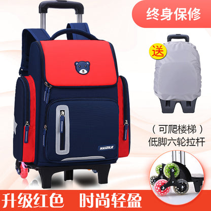 Primary school students trolley space school bag 1-3-6 years boys and girls unicorn detachable six-wheeled climbing bag with wheels 