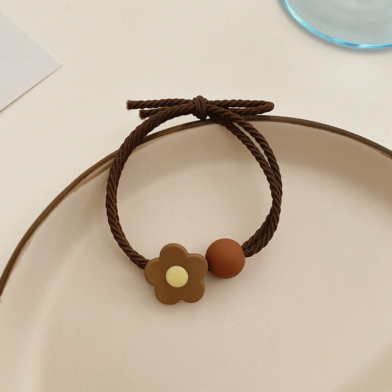 Milk coffee color flower head rope Korean simple hair ring tied hair rubber band temperament female scalp leather set hair rope hair accessories 