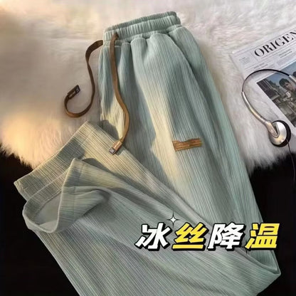 Ice Silk Casual Straight Pants Men's Tide Brand Summer Thin Section Loose Wide-leg Pants Summer Sports Long Pants အမျိုးသား