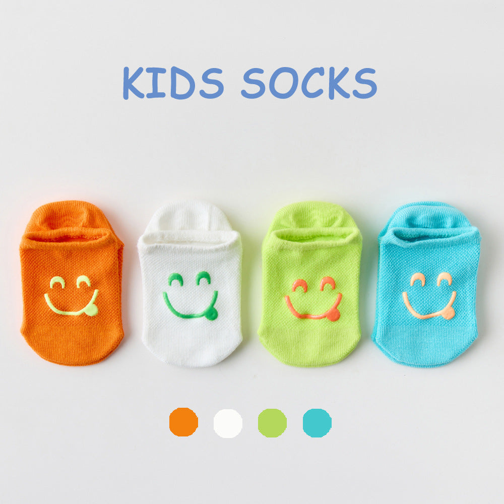 Class A cotton children's spring and summer new invisible socks boat socks short-barrel mesh moisture-absorbent breathable thin dotted smiley socks 