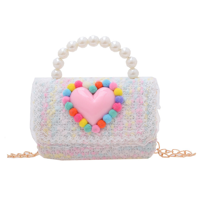 New Children's Small Square Bag Cartoon Cute Fragrant Style Shoulder Bag Fashion Love Jewelry Chain Crossbody Bag လက်ကား 