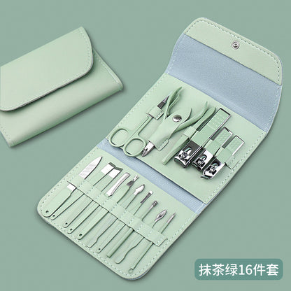 Matcha Green Nail Scissors Eyebrow Scissors Manicure Set လက်သည်းကတ်ကြေး Set Manicure Set Folding Bag Manicure Set 