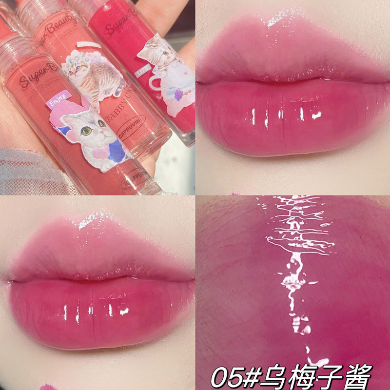 Cappuvini Cat Clear Lip Gloss Moisturizing Watery Mirror Jelly Lip Glaze Whitening Lip Gloss 