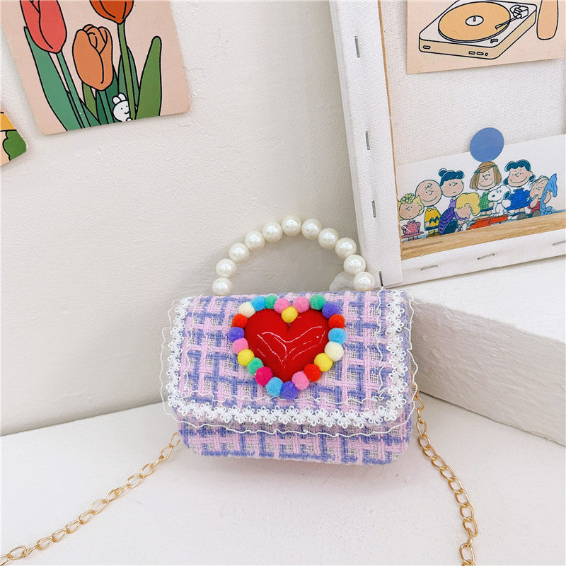 New Children's Small Square Bag Cartoon Cute Fragrant Style Shoulder Bag Fashion Love Jewelry Chain Crossbody Bag လက်ကား 