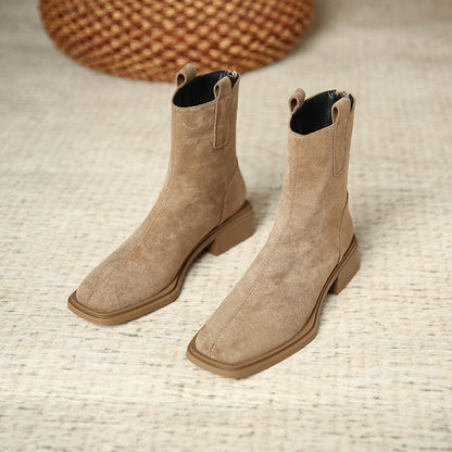 3103-3 autumn and winter new suede Martin short boots women's British style rear zipper square toe thick heel low tube retro women's boots