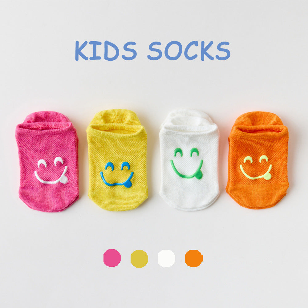 Class A cotton children's spring and summer new invisible socks boat socks short-barrel mesh moisture-absorbent breathable thin dotted smiley socks 