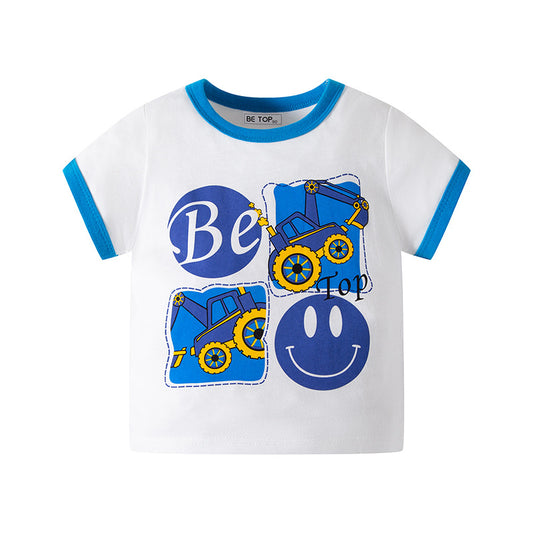 2023 new summer children's short-sleeved T-shirt trendy brand boy baby pure cotton round neck car half-sleeve one piece delivery 