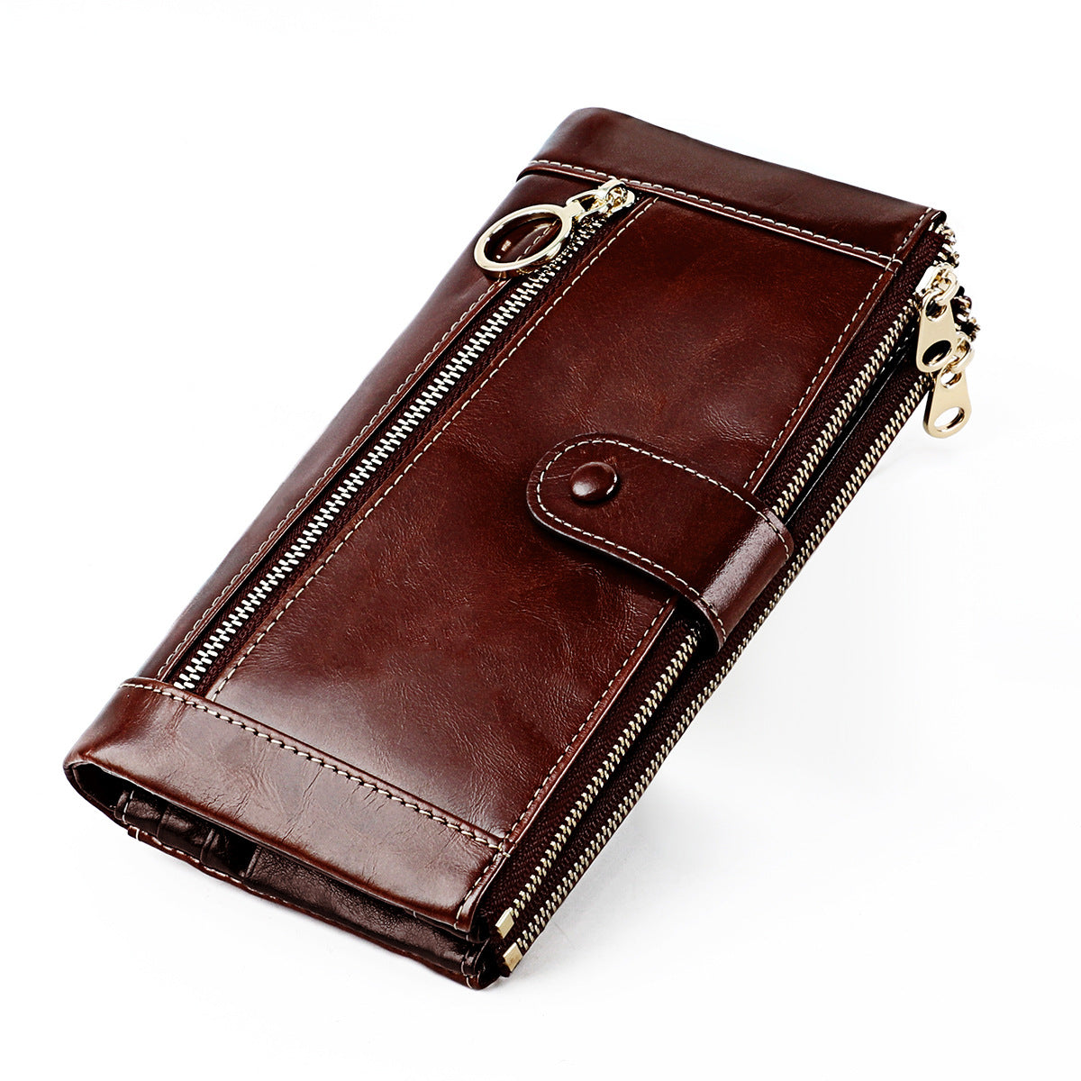 Korean style fashion mobile phone coin clutch rfid anti-theft brush long wallet retro oil wax genuine leather ladies wallet 