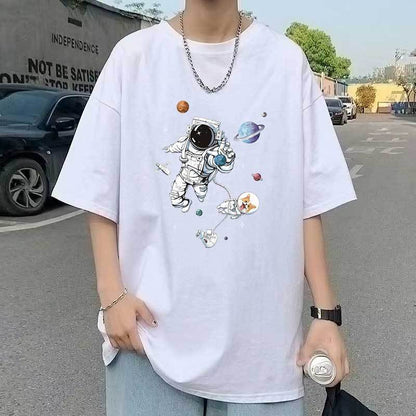 Loose t-shirt new retro men's American top men's 240g heavy summer round neck short-sleeved t-shirt trendy brand t-shirt 