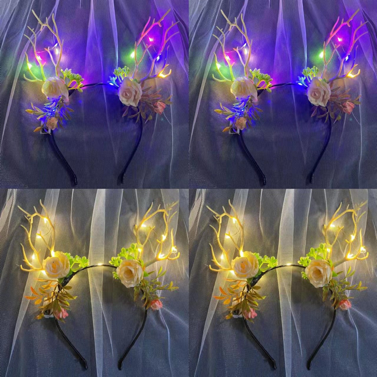 New Christmas Flower Heart Antler Headband Internet Celebrity Elk Luminous Headdress Christmas Ornaments Hairpin Hair Accessories Hot Sale