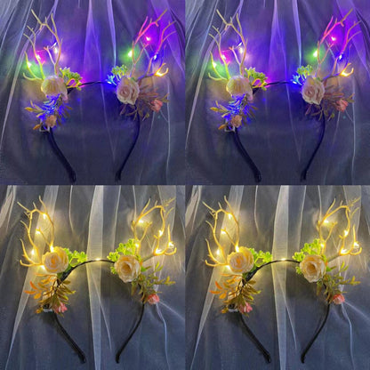 New Christmas Flower Heart Antler Headband Internet Celebrity Elk Luminous Headdress Christmas Ornaments Hairpin Hair Accessories Hot Sale