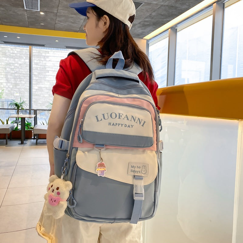 2023 summer new style contrasting color large-capacity Ruiying backpack street trend student small fresh outdoor backpack 