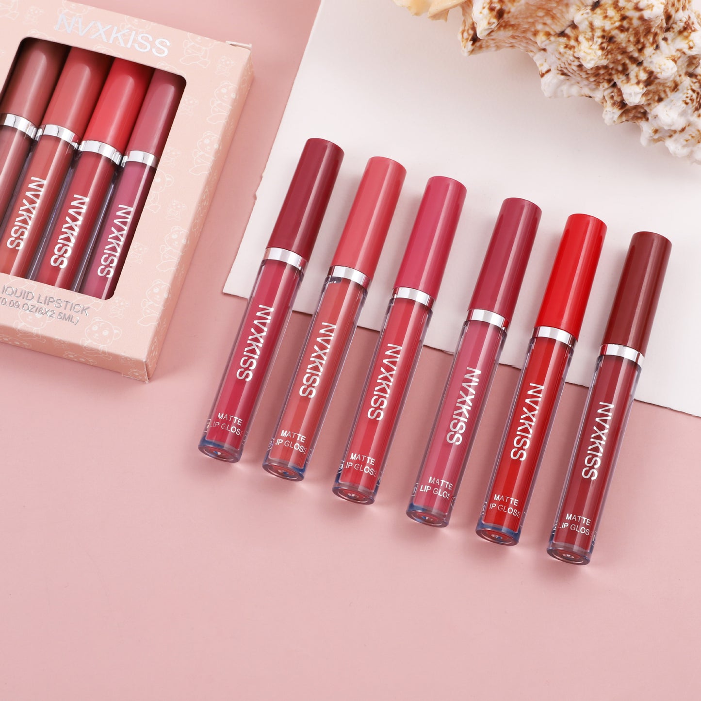 NVXKISS lip glaze 6 pack matte non-stick cup နိုင်ငံခြားရောင်းဝယ်ရေး matte အရည် explosive liquid lipstick lip gloss 