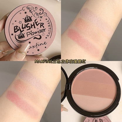 Makeup Maxfine three-color three-dimensional contour blush highlight nose shadow shadow brighten natural beginner all-in-one plate 