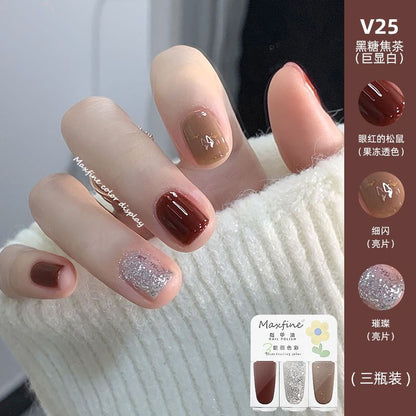 2024 new three-color nail polish no-bake quick-drying set long-lasting tearable water-based whitening nail polish spot wholesale 