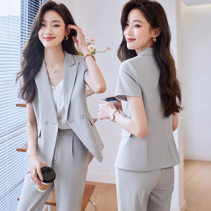 Spring and summer short-sleeved suit jacket women's thin fashion temperament manager professional suit suit female hotel front desk work clothes 