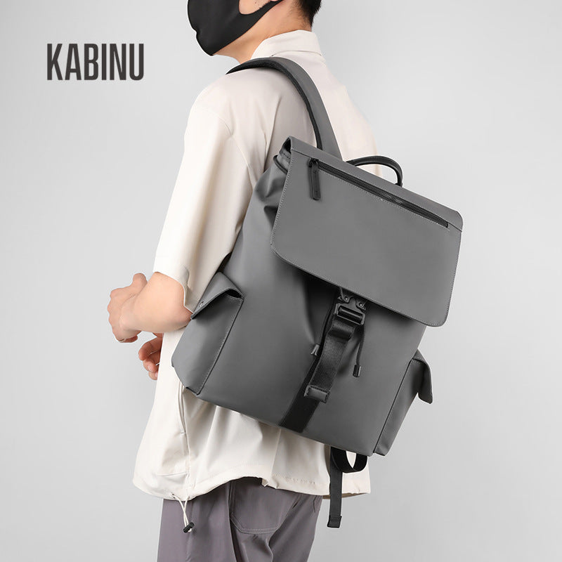 Kabinu solid color backpack leather film casual water-repellent backpack business commuter computer bag middle school student school bag 