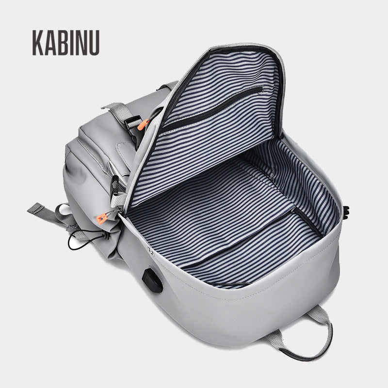 Kabinu casual backpack leather film waterproof outdoor middle school student bag solid color business computer backpack 