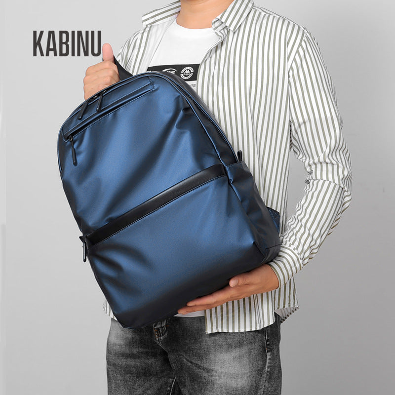 Kabinu casual backpack leather film solid color water-repellent computer backpack work business logo middle school student school bag 