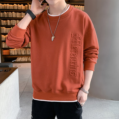 2022 spring and autumn new men's fake two-piece long-sleeved T-shirt fashion trend men's loose couple sweater bottoming shirt 