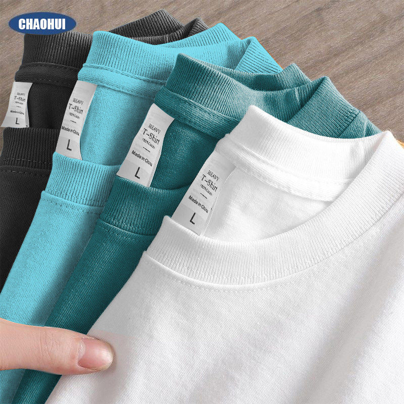 240g short-sleeved Xinjiang combed cotton heavyweight men's and women's solid color white tide brand loose half-sleeve blank t-shirt 