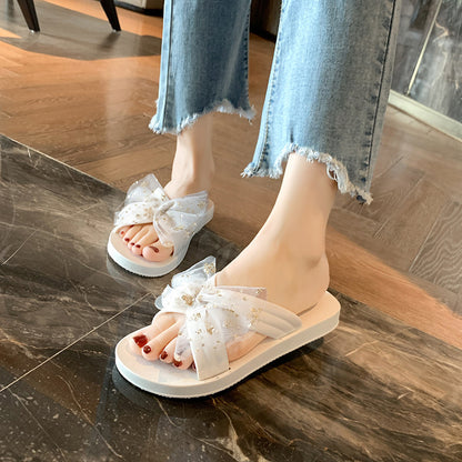 2022 new summer sandals and slippers for women to wear fashion trendy Korean version of the bow thick bottom non-slip wear-resistant ladies slippers 