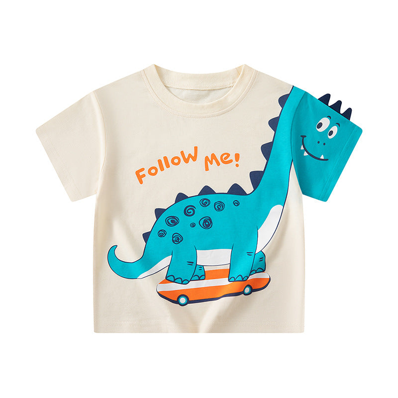 Korean children's clothing summer cross-border three-dimensional dinosaur cartoon children's short-sleeved T-shirt baby clothes wholesale one piece 