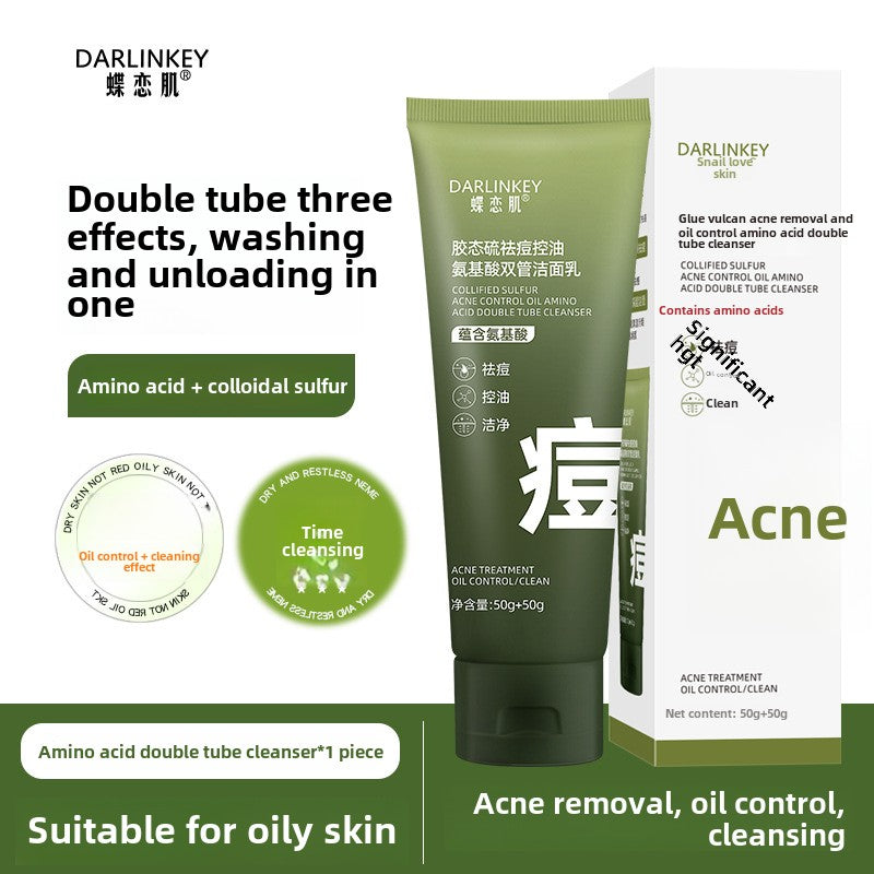 Dielianji colloidal sulfur acne-clearing oil-control amino acid double-tube cleanser deep cleansing acne-removing female wholesale facial cleanser 